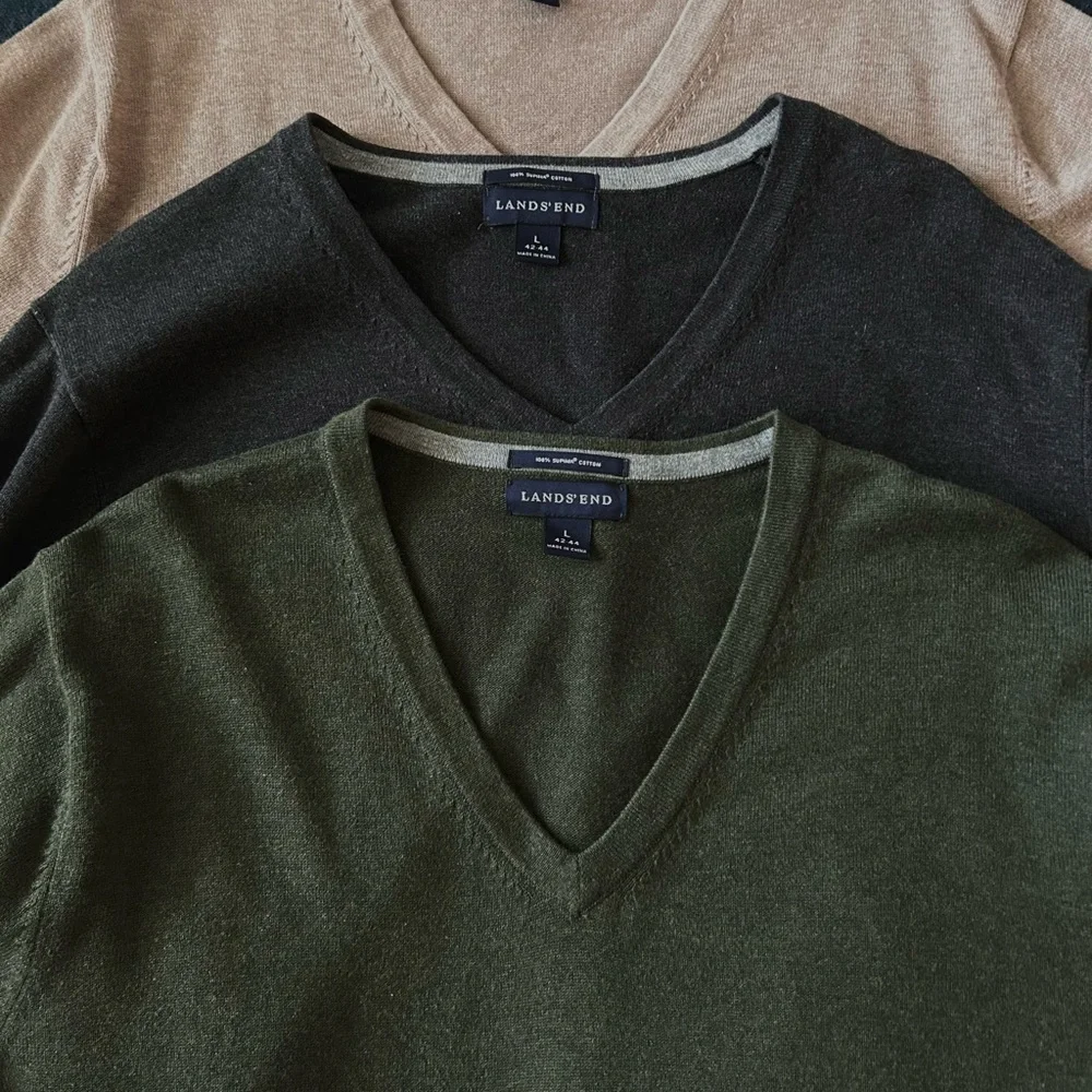3 Men’s Land’s End V-Neck Pima Cotton Sweaters Sz Large NWOT - Picture 1 of 4